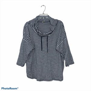 Anne Klein XXL navy/white striped cowl neck top
